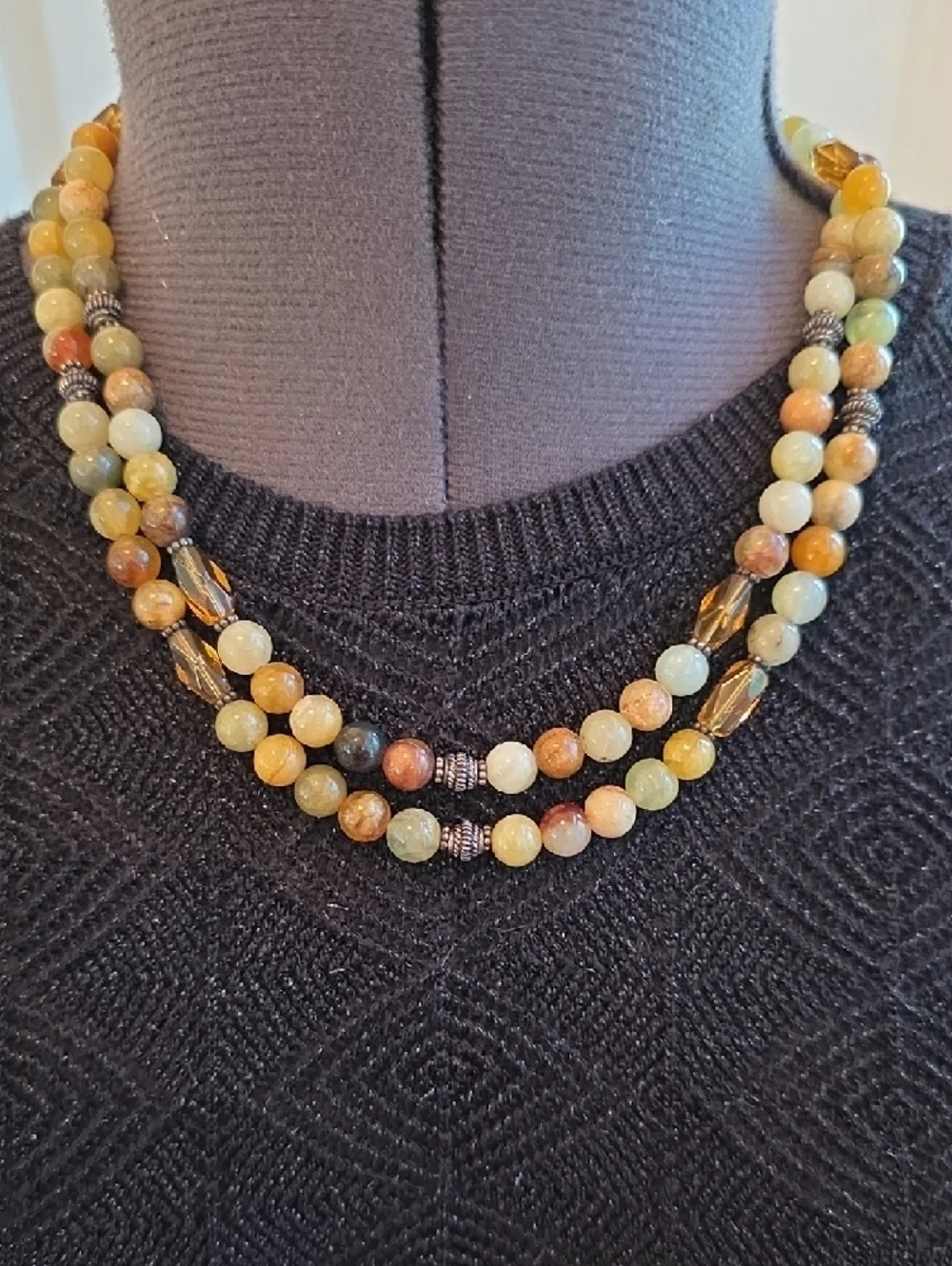 Long Multicolor Handmade Beaded Necklace And Sterling